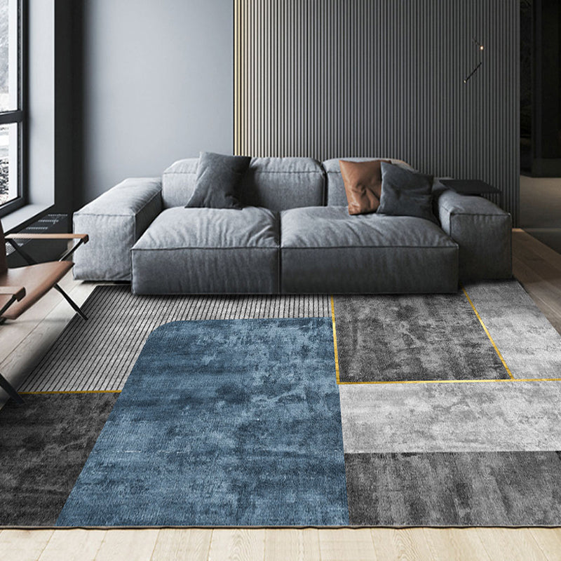 Contemporary Colorblock Rug Blue Polyester Rug Anti-Slip Backing Pet Friendly Area Rug for Living Room