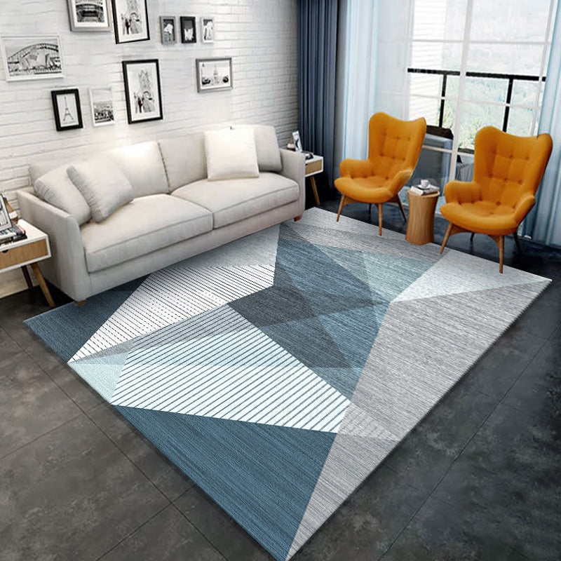 Contemporary Living Room Rug Colorblock Geometric Pattern Rug Polyester Washable Anti-Slip Pet Friendly Area Rug