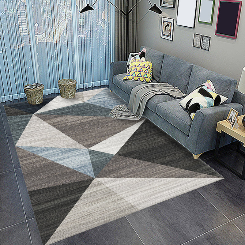 Contemporary Living Room Rug Colorblock Geometric Pattern Rug Polyester Washable Anti-Slip Pet Friendly Area Rug