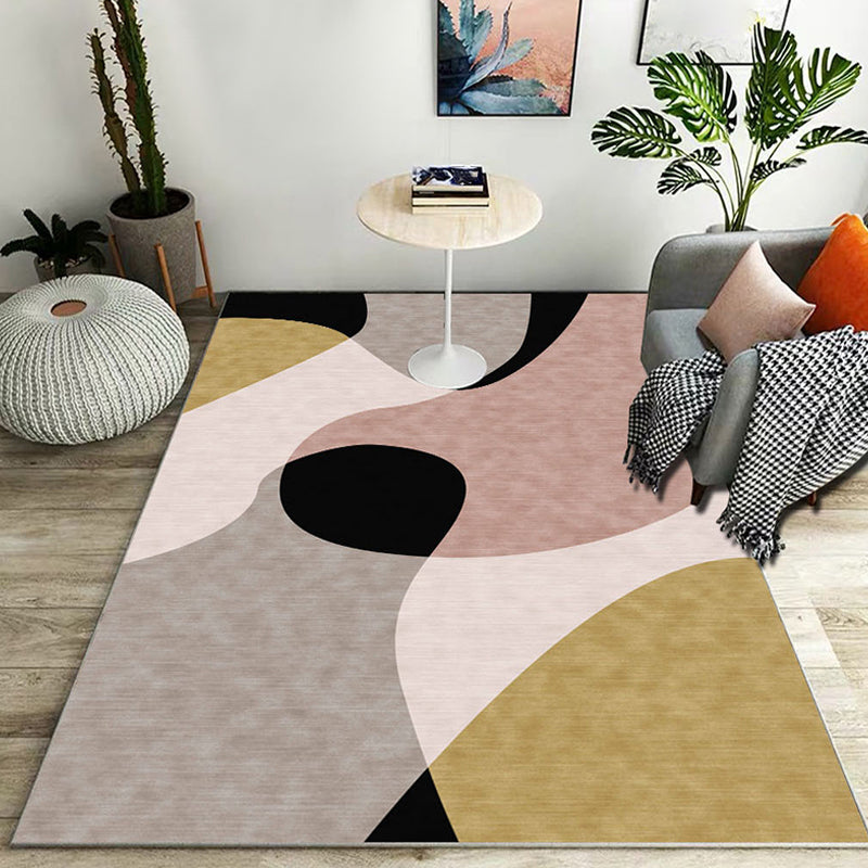 Stylish Colorblock Geometric Pattern Rug Polyester Modernist Rug Pet Friendly Anti-Slip Backing Area Rug for Living Room