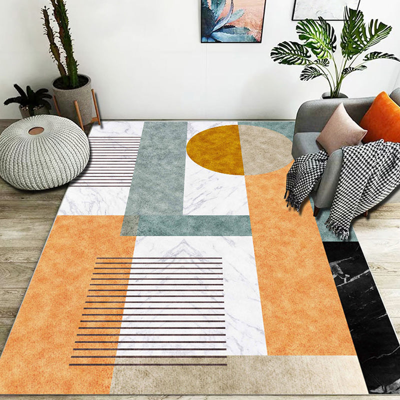 Stylish Colorblock Geometric Pattern Rug Polyester Modernist Rug Pet Friendly Anti-Slip Backing Area Rug for Living Room