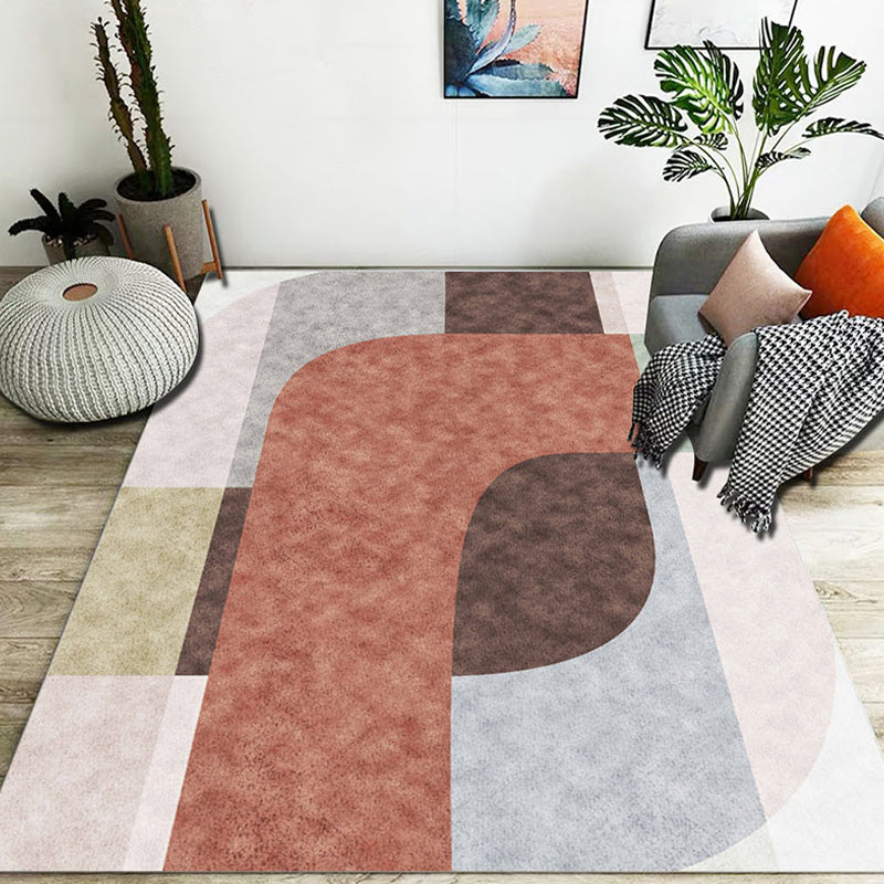 Stylish Colorblock Geometric Pattern Rug Polyester Modernist Rug Pet Friendly Anti-Slip Backing Area Rug for Living Room