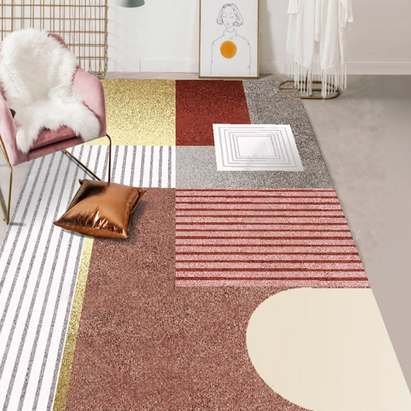 Brown Colorblock Striped Pattern Rug Polyester Modernist Rug Non-Slip Pet Friendly Area Rug for Living Room