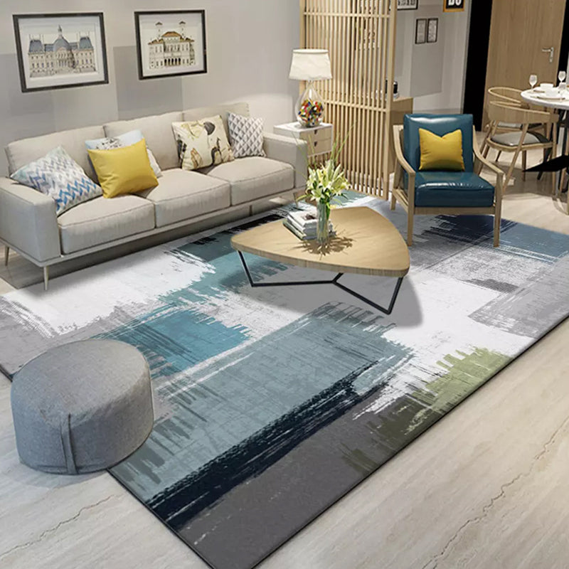 Fancy Colorblock Geometric Pattern Rug with Swirl Stripe Polyester Nordic Rug Pet Friendly Anti-Slip Backing Area Rug for Living Room