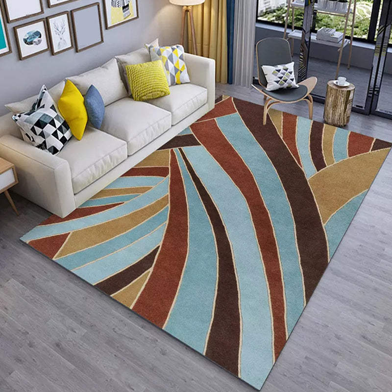 Fancy Colorblock Geometric Pattern Rug with Swirl Stripe Polyester Nordic Rug Pet Friendly Anti-Slip Backing Area Rug for Living Room