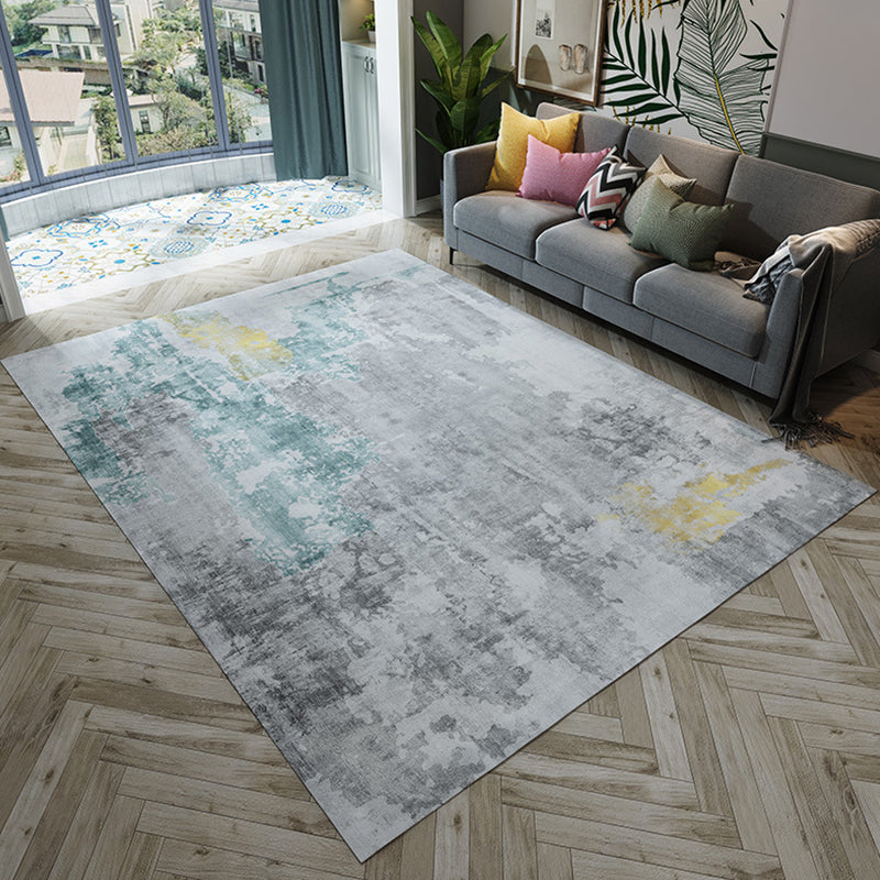 Grey Industrial Rug Flannel Abstract Rug Pet Friendly Washable Anti-Slip Backing Carpet for Living Room