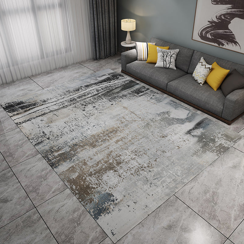 Grey Industrial Rug Flannel Abstract Rug Pet Friendly Washable Anti-Slip Backing Carpet for Living Room
