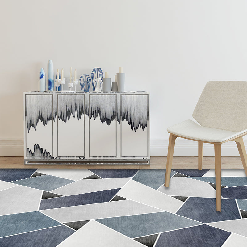 Unique Geometric Pattern Rug Blue and Green Modern Rug Polyester Washable Pet Friendly Anti-Slip Carpet for Living Room