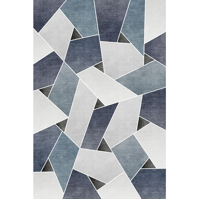 Unique Geometric Pattern Rug Blue and Green Modern Rug Polyester Washable Pet Friendly Anti-Slip Carpet for Living Room