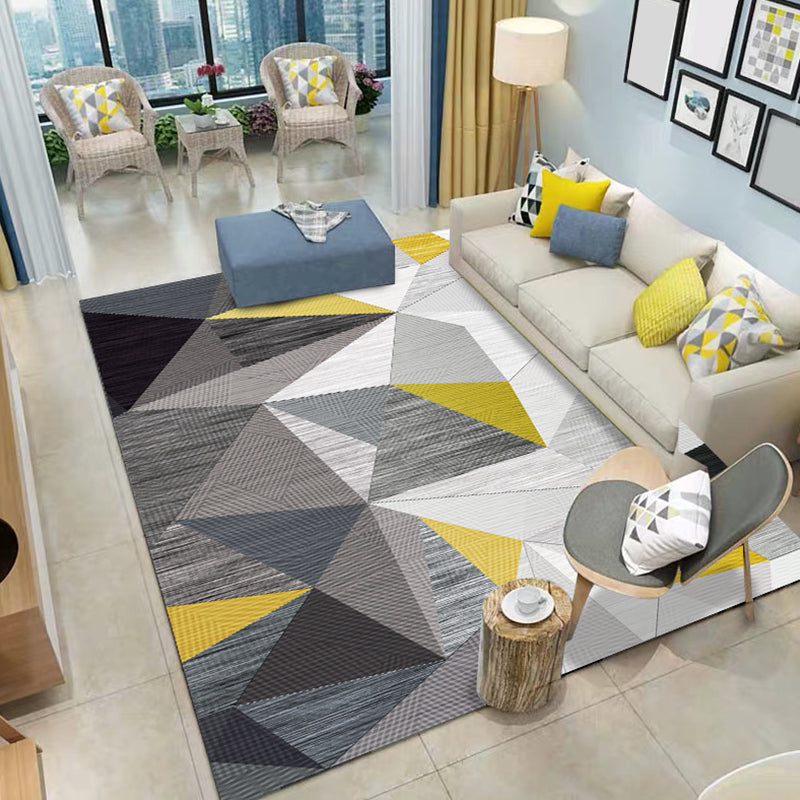 Nordic Geometric Pattern Rug with Stripe Black and Grey Casual Rug Polyester Pet Friendly Washable Area Rug for Living Room