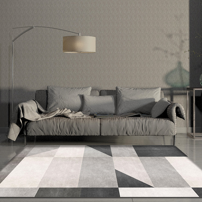 Nordic Geometric Pattern Rug Grey and Black Contemporary Rug Polyester Washable Pet Friendly Anti-Slip Carpet for Living Room