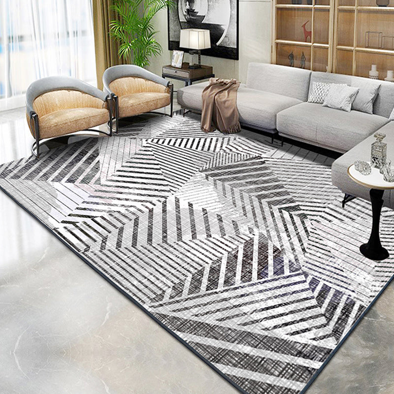 Contemporary Living Room Rug Yellow and Green Striped Pattern Rug Polyester Washable Anti-Slip Pet Friendly Area Rug