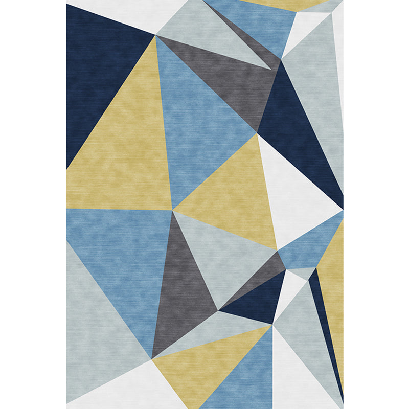 Neuheit Colorblock Geometrisches Muster Teppich Blau Polyester Teppich Waschbarer Haustierfreundlicher Nicht-Schlupf-Fläche Teppich für Wohnzimmer