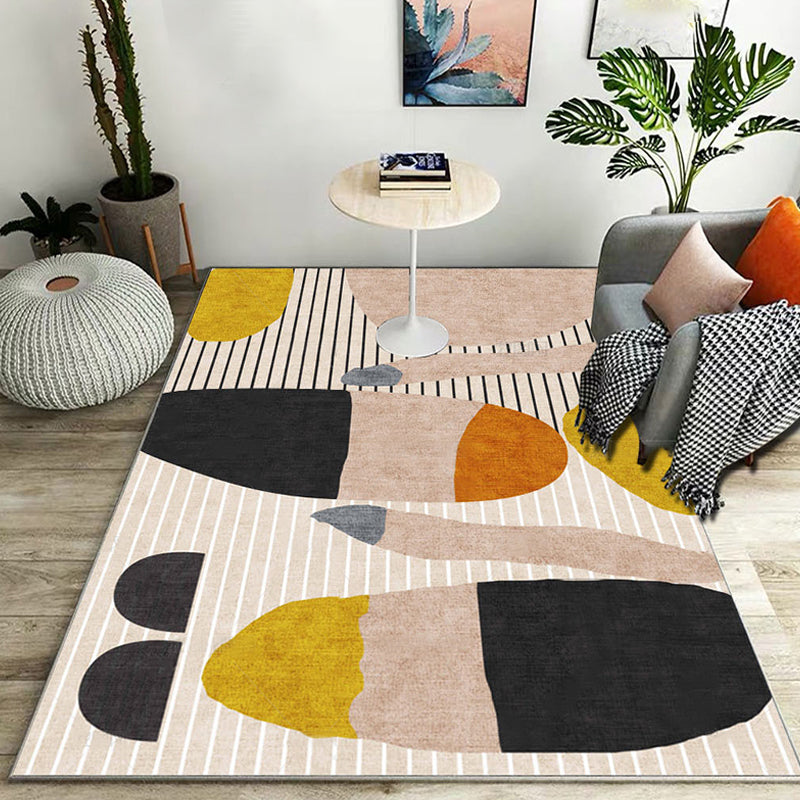 Modern Striped Pattern Rug Multicolor Polyester Rug Washable Non-Slip Pet Friendly Carpet for Living Room
