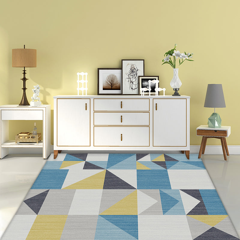Blue and Grey Modernist Rug Polyester Geometric Pattern Rug Pet Friendly Washable Anti-Slip Backing Carpet for Living Room