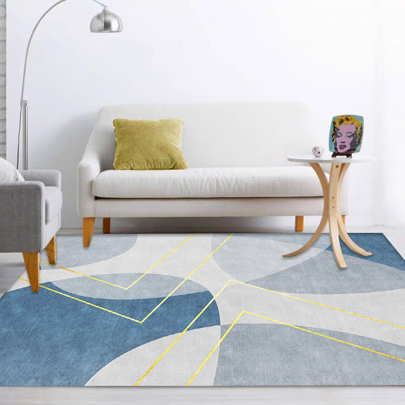 Unique Abstract Rug Blue and Grey Contemporary Rug Polyester Pet Friendly Washable Area Rug for Living Room