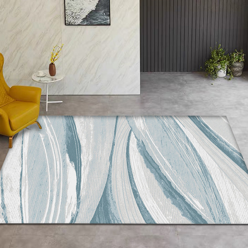 Nordic Brushstroke Pattern Rug Blue Polyester Rug Washable Pet Friendly Non-Slip Area Rug for Living Room
