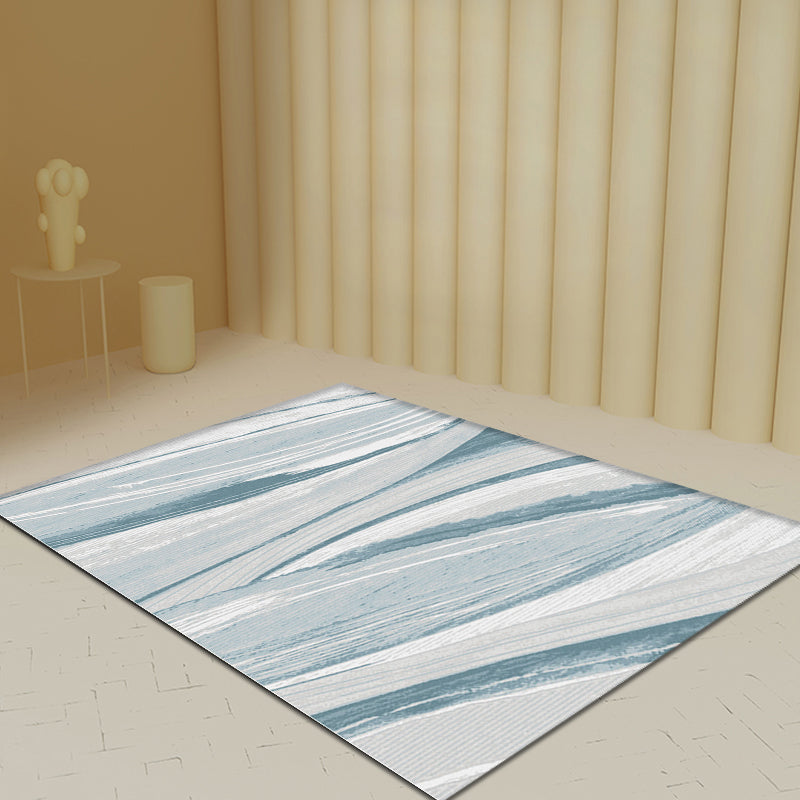 Nordic Brushstroke Pattern Rug Blue Polyester Rug Washable Pet Friendly Non-Slip Area Rug for Living Room