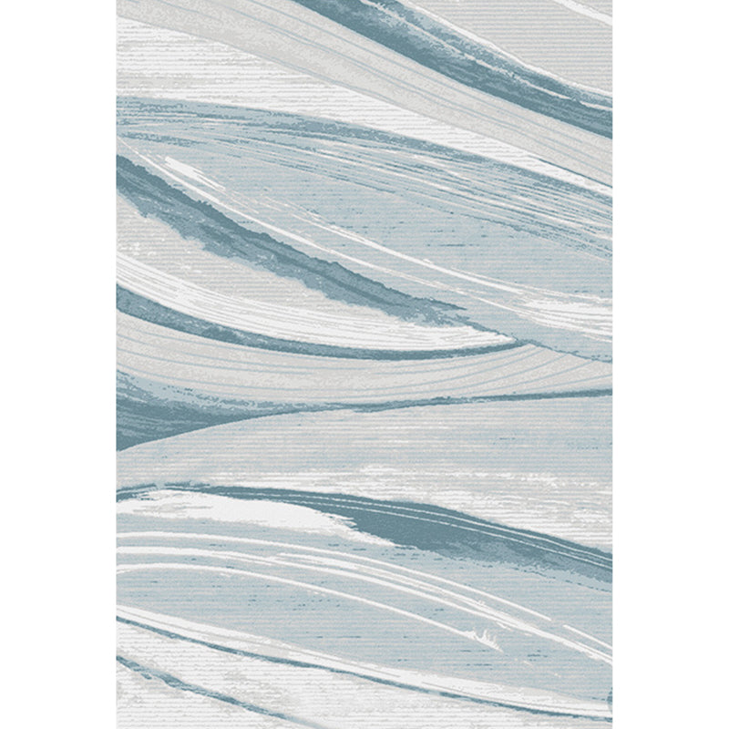 Nordic Brushstroke Pattern Rug Blue Polyester Rug Washable Pet Friendly Non-Slip Area Rug for Living Room