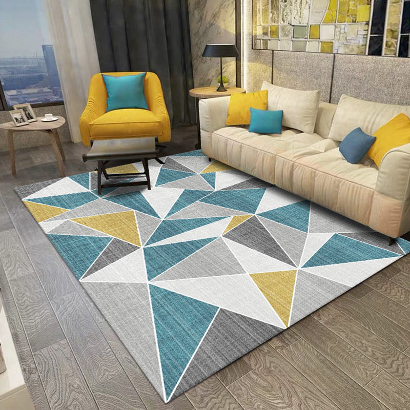 Unusual Geometric Pattern Rug Blue and Grey Modern Rug Polyester Washable Pet Friendly Anti-Slip Carpet for Living Room