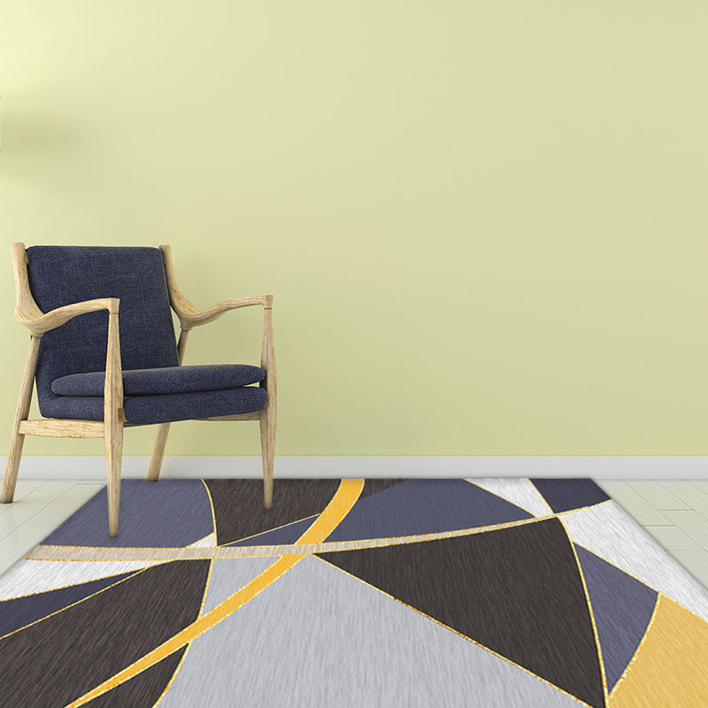 Stylish Colorblock Rug Black and Purple Modern Rug Polyester Washable Pet Friendly Anti-Slip Carpet for Living Room