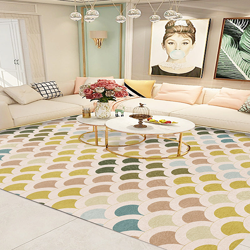 Contemporary Living Room Rug Multicolor Geometric Pattern Rug Polyester Washable Anti-Slip Pet Friendly Area Rug