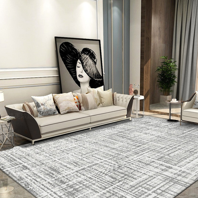 Grey Modernist Rug Polyester Striped Pattern Rug Pet Friendly Washable Anti-Slip Backing Carpet for Living Room