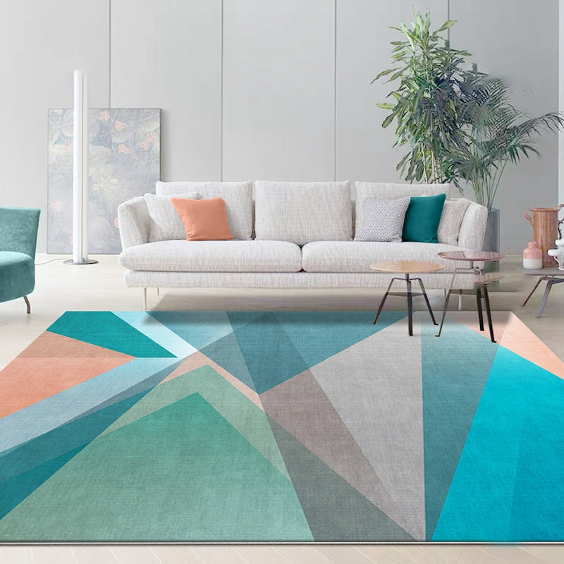 Unique Colorblock Rug Blue and Green Contemporary Rug Polyester Pet Friendly Washable Area Rug for Living Room