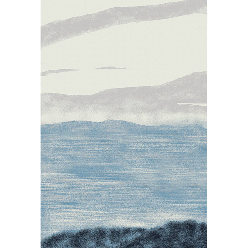 Grey and Blue Modernist Rug Polyester Abstract Rug Pet Friendly Washable Anti-Slip Backing Carpet for Living Room