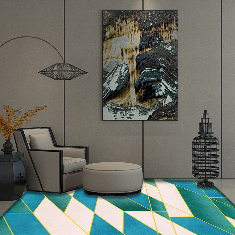 Usual Geometric Pattern Rug Green and Beige Contemporary Rug Polyester Pet Friendly Washable Area Rug for Living Room
