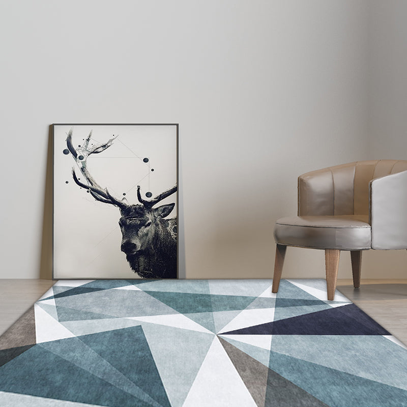Casual Geometric Pattern Rug Blue Polyester Rug Washable Pet Friendly Non-Slip Area Rug for Living Room