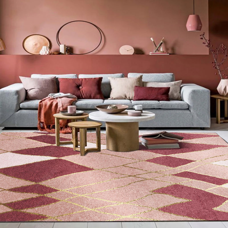 Multicolor Bedroom Rug Polyester Modernism Colorblock Geometric Pattern Rug Washable Pet Friendly Carpet
