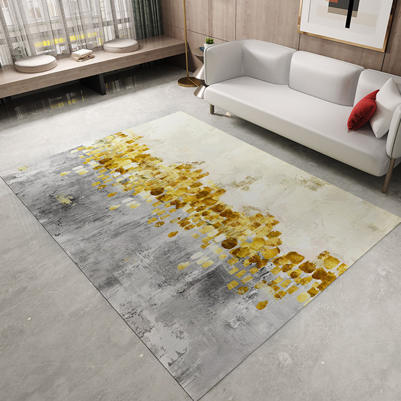 Stylish Oil Painting Rug with Tree Pattern Blue and Gold Casual Rug Flannel Pet Friendly Washable Area Rug for Living Room