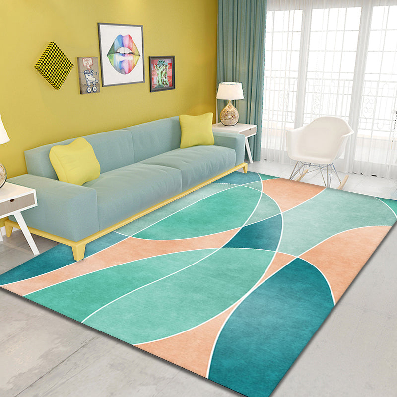 Minimalist Colorblock Rug Green Polyester Rug Washable Pet Friendly Non-Slip Area Rug for Living Room