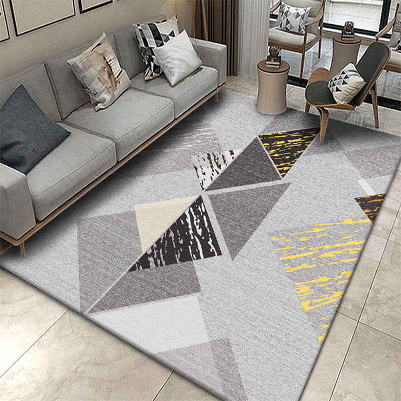Modern Geometric Pattern Rug with Stripe Printed Multicolor Polyester Rug Washable Non-Slip Pet Friendly Carpet for Living Room