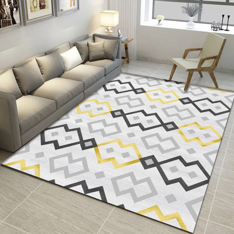 Modern Geometric Pattern Rug with Stripe Printed Multicolor Polyester Rug Washable Non-Slip Pet Friendly Carpet for Living Room