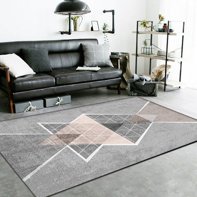Modern Geometric Pattern Rug with Stripe Printed Multicolor Polyester Rug Washable Non-Slip Pet Friendly Carpet for Living Room