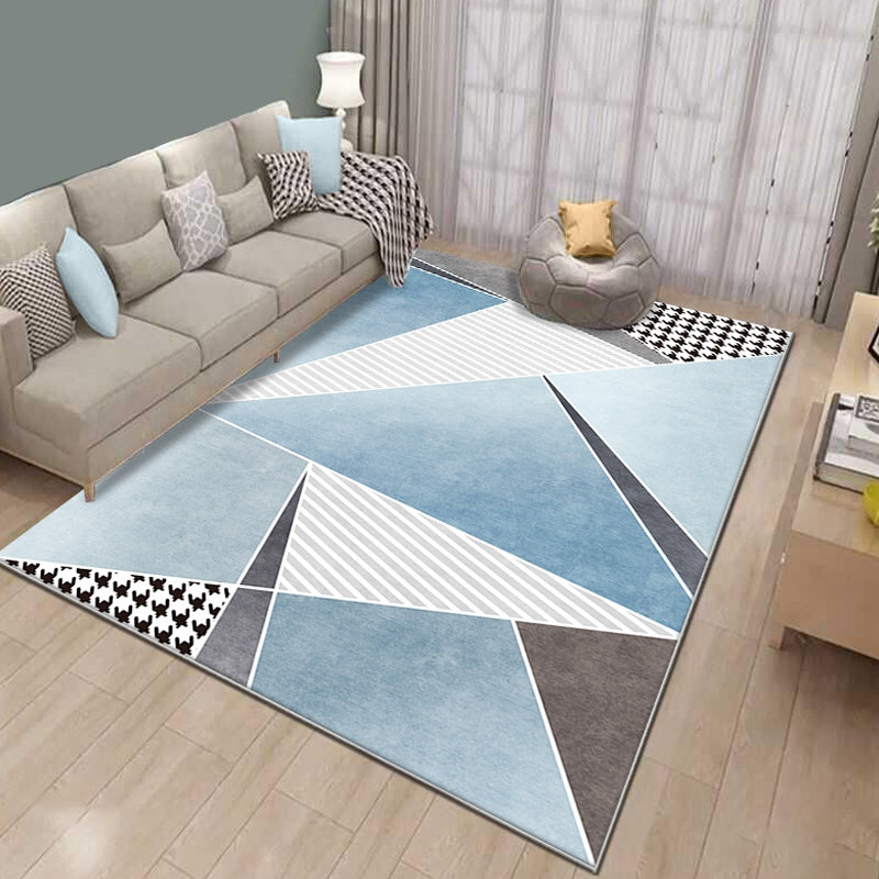 Stylish Geometric Pattern Rug with Houndstooth Blue Contemporary Rug Polyester Pet Friendly Washable Area Rug for Living Room