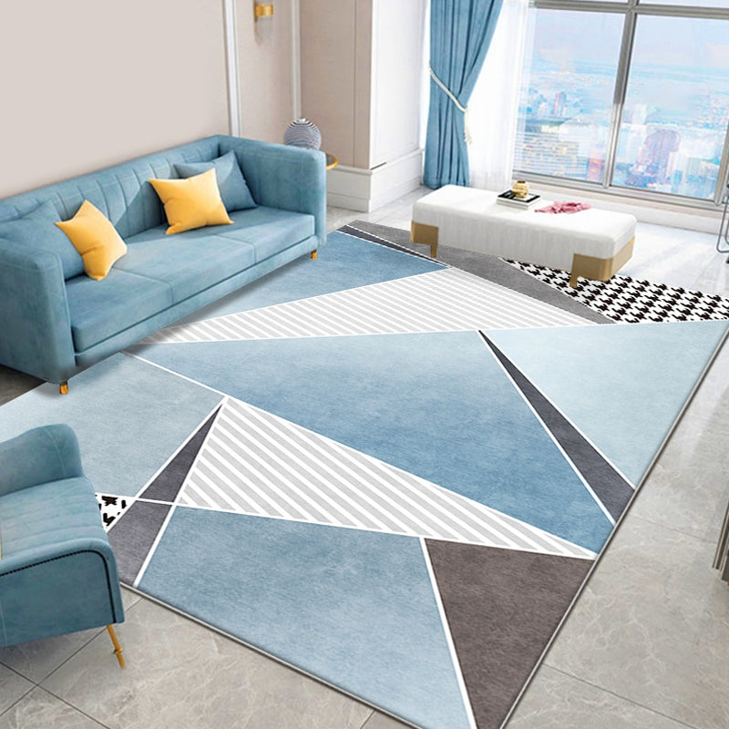 Stylish Geometric Pattern Rug with Houndstooth Blue Contemporary Rug Polyester Pet Friendly Washable Area Rug for Living Room