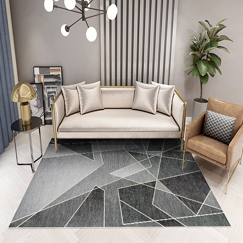 Unique Multicolor Striped Pattern Rug with Geometric Printed Polyester Modernist Rug Pet Friendly Anti-Slip Backing Area Rug for Bedroom