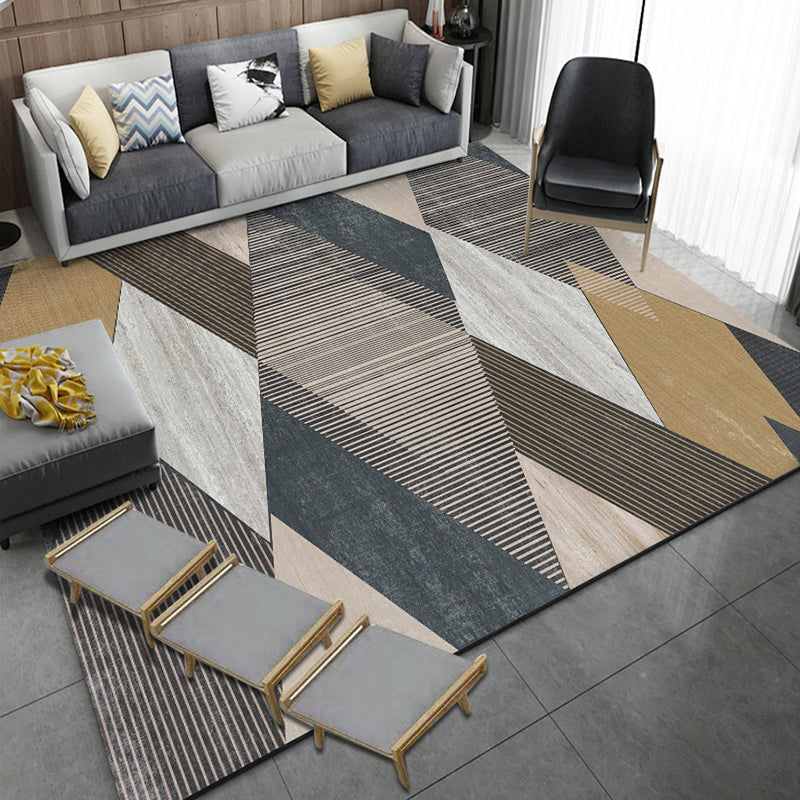 Unique Multicolor Striped Pattern Rug with Geometric Printed Polyester Modernist Rug Pet Friendly Anti-Slip Backing Area Rug for Bedroom