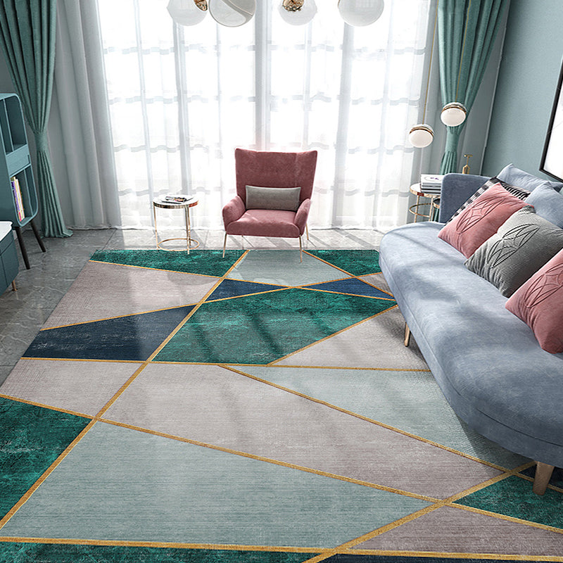Unique Multicolor Striped Pattern Rug with Geometric Printed Polyester Modernist Rug Pet Friendly Anti-Slip Backing Area Rug for Bedroom