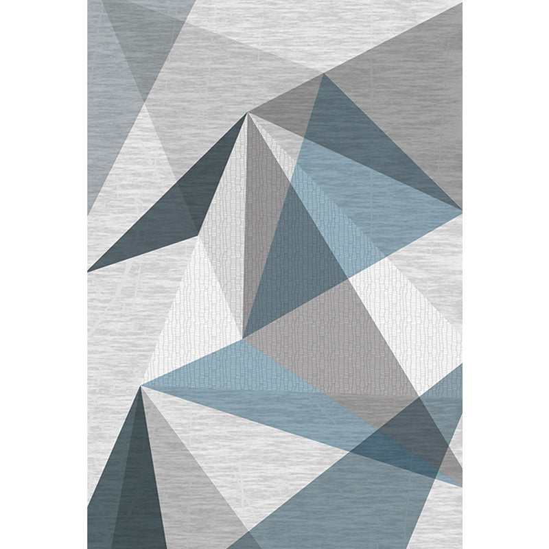 Contemporary Colorblock Geometric Pattern Rug Blue and Grey Polyester Rug Washable Pet Friendly Non-Slip Area Rug for Living Room