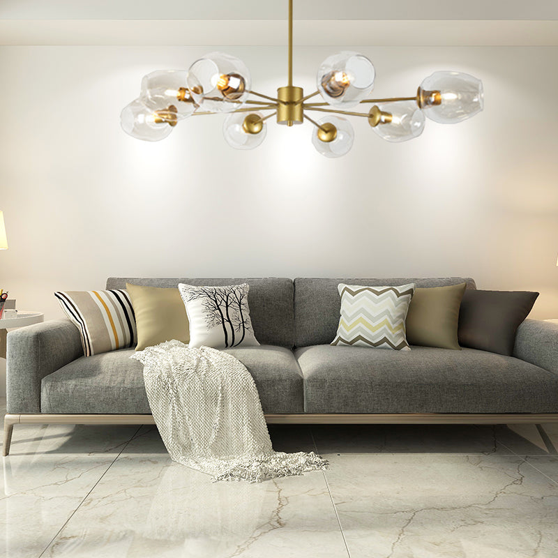 Gold Branch Chandelier Lighting Post Modern 6/8 Lights Light Blue/Clear/Amber Glass Ceiling Suspension Lamp
