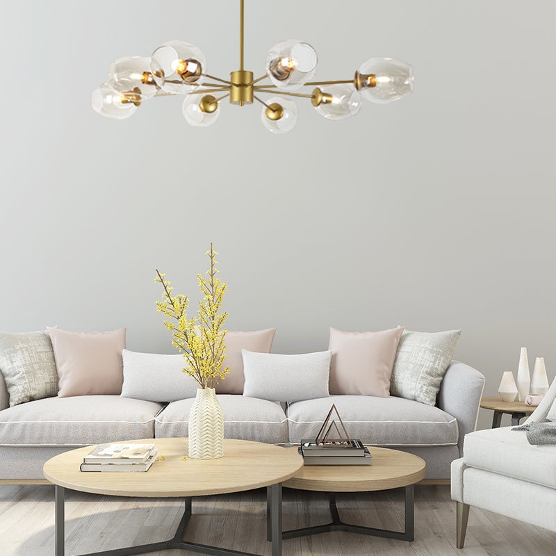 Gold Branch Chandelier Lighting Post Modern 6/8 Lights Light Blue/Clear/Amber Glass Ceiling Suspension Lamp