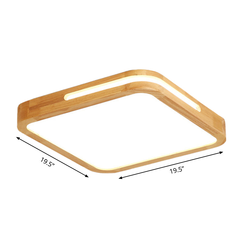 Quadratische, bündige Deckenleuchte aus Holz und Acryl, Hotel-LED-Deckenleuchte im japanischen Stil, 16"/19,5" breit, in Beige