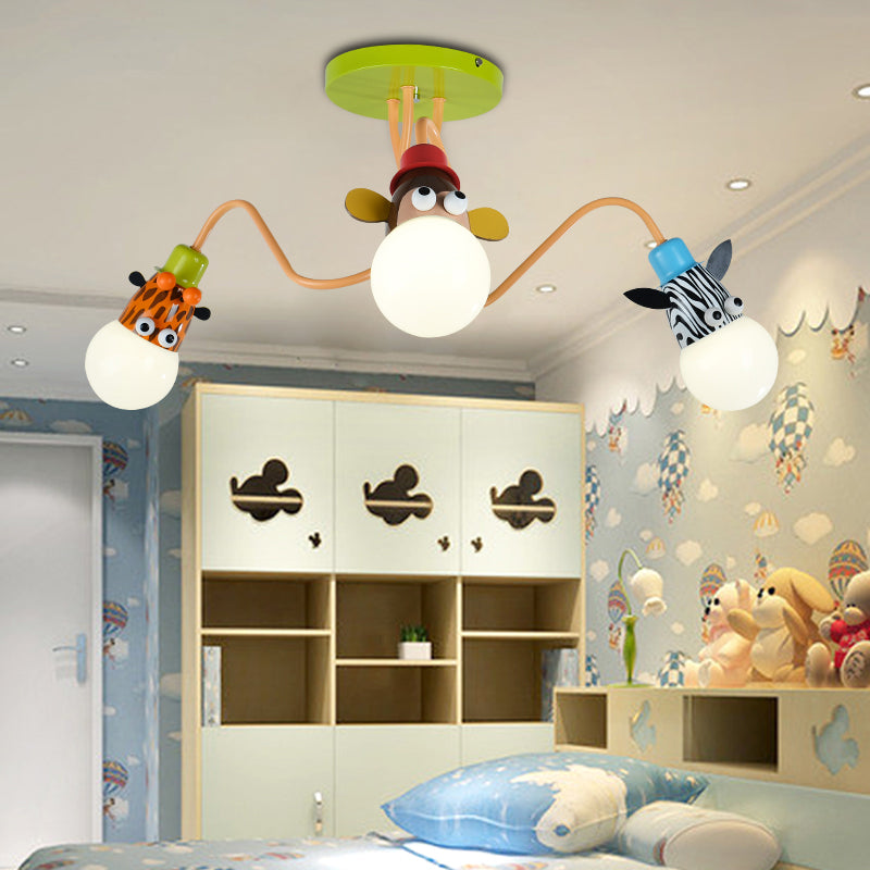 Lampada da soffitto moderna in metallo a 3 luci con montaggio a semi-incasso a forma di animale per la cameretta dei bambini