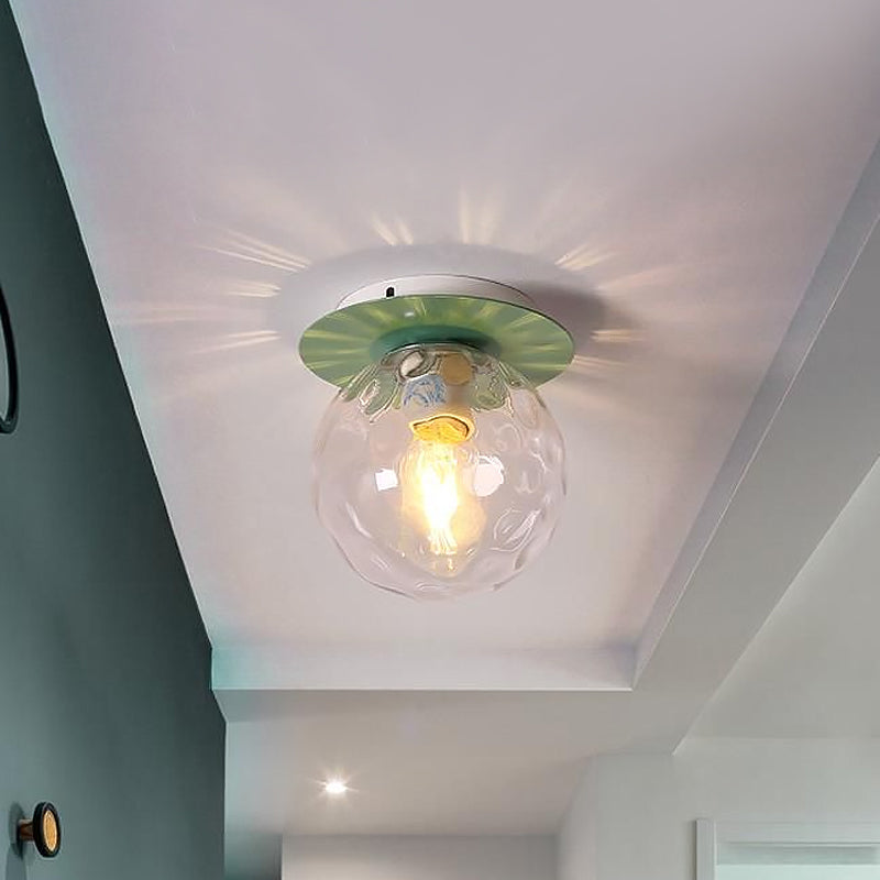 Gray/White/Green/Wood Finish Orb Light Fixture Ceiling Nordic 1 Head Close to Ceiling Light with Clear Hammered Glass Shade