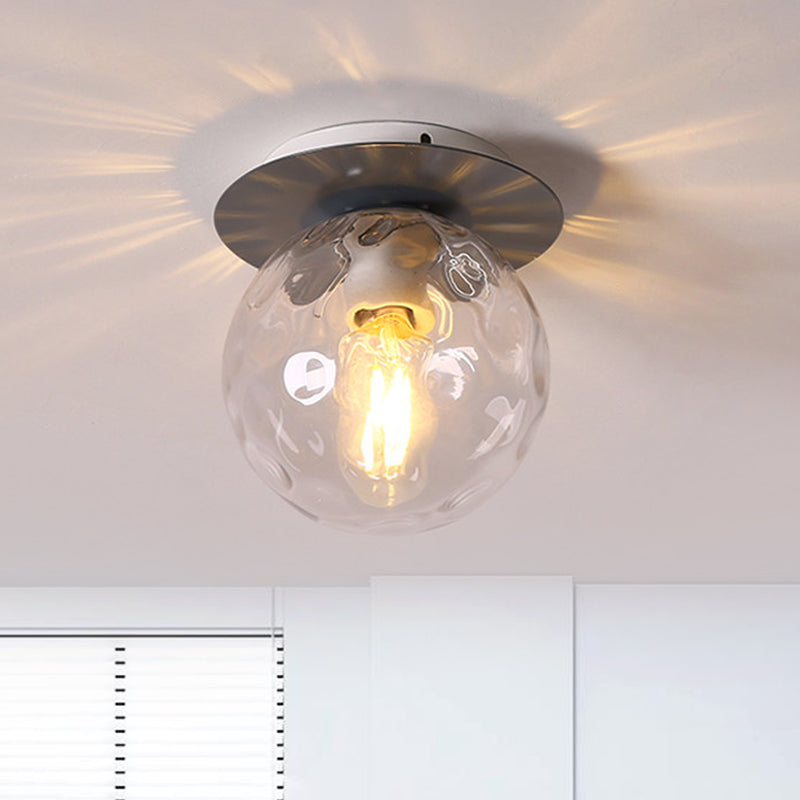Gray/White/Green/Wood Finish Orb Light Fixture Ceiling Nordic 1 Head Close to Ceiling Light with Clear Hammered Glass Shade