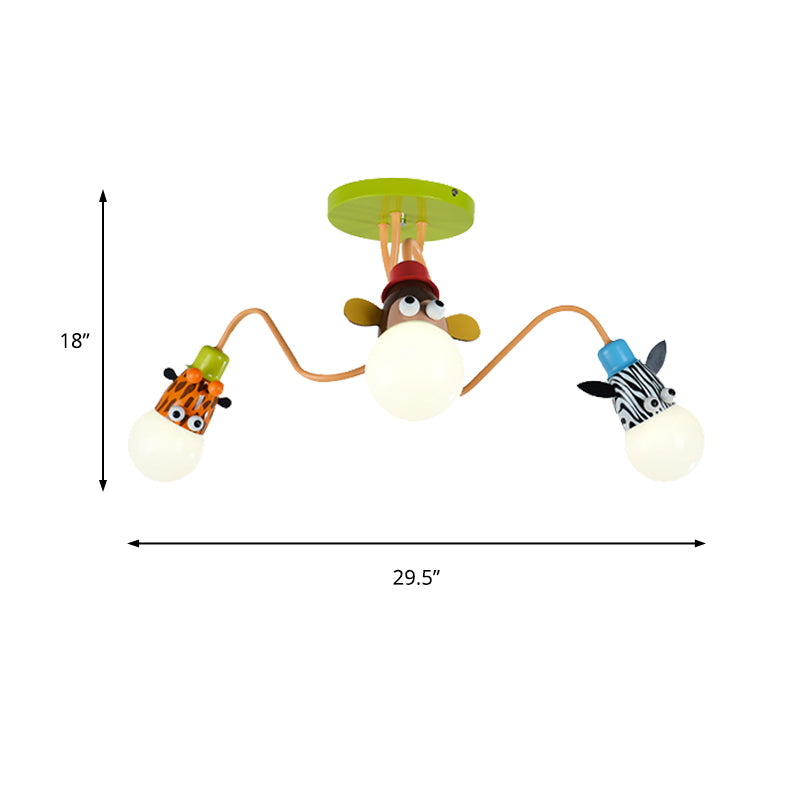 Lampada da soffitto moderna in metallo a 3 luci con montaggio a semi-incasso a forma di animale per la cameretta dei bambini